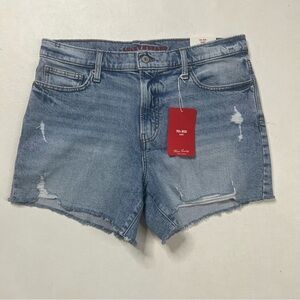 NWT Lucky Brand 90’s MIDI Short  Distressed Light Blue  Jean Shorts